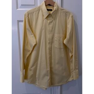 IZOD Mens Yellow Twill Long Sleeve Button Down Shirt Wrinkle Free Large 16 32/33